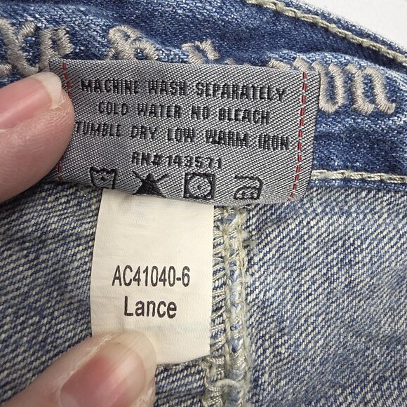 Axe & Crown Jeans Mens 33x32 Blue Slim Boot Distressed Denim Back Flap Pockets - Picture 10 of 14